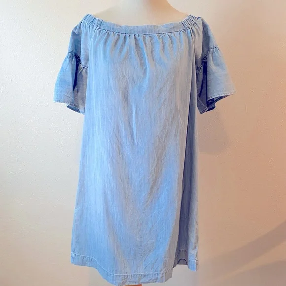 Madewell Denim Azalea Off the Shoulder Dress Size Small - Picture 3 of 5